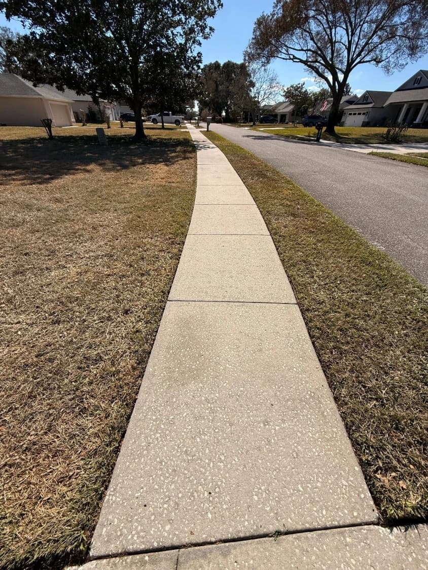 A concrete neighborhood sidewalk in South Lake County after pressure washing